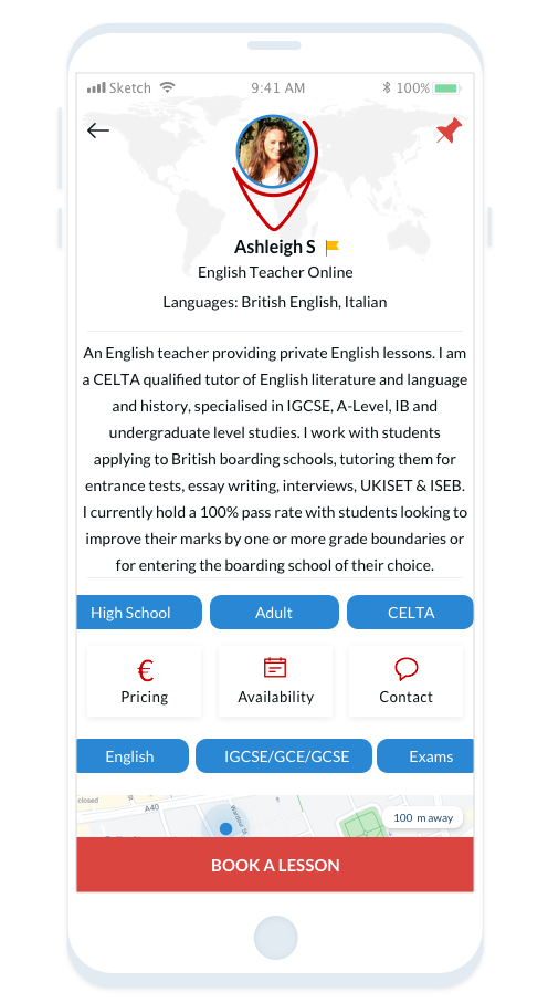 An English teacher providing private English lessons. I am a CELTA qualified tutor of English literature and language and history, specialised in IGCSE, A-Level, IB and undergraduate level studies.
