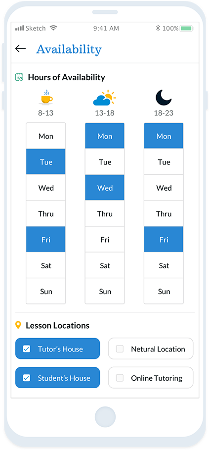 Check a Tutor's availability to find a match! Tutor hours and days are easily viewable.